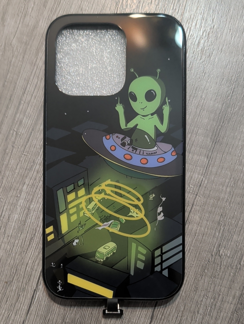 Alien UFO Graphic Phone Case - Black/Green For iPhone 14 Pro Max